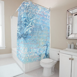 Mystical ocean dreams seahorse jellyfish teal blue shower curtain