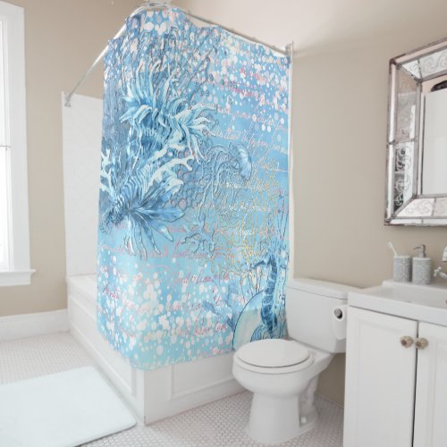 Mystical ocean dreams seahorse jellyfish teal blue shower curtain