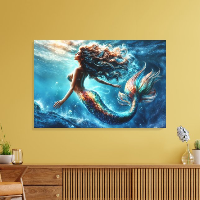 Mystical ocean mermaid siren's colorful tail art canvas print (Insitu(LivingRoom))