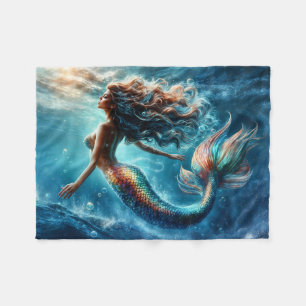Mystical ocean mermaid siren's colorful tail art fleece blanket