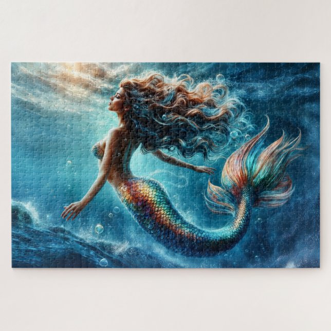Mystical ocean mermaid siren's colorful tail art jigsaw puzzle (Horizontal)
