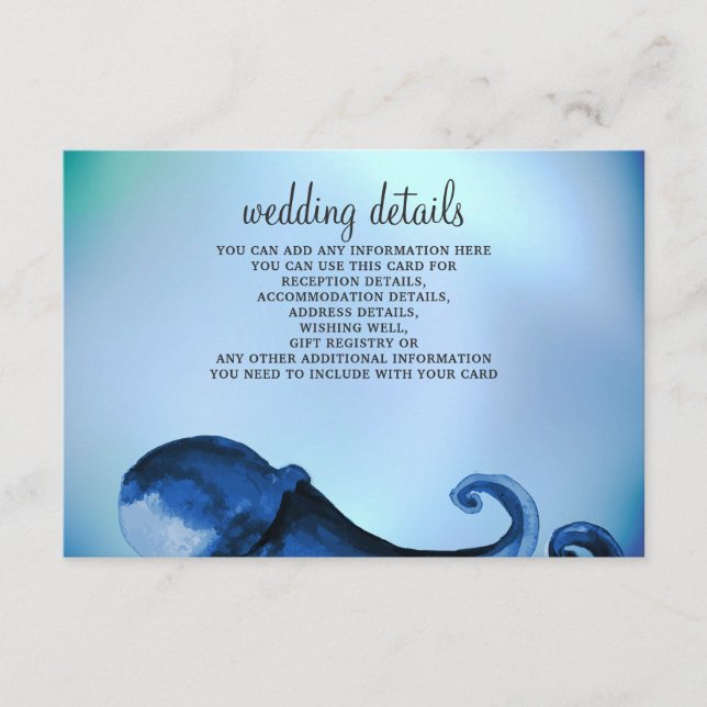 Mystical Ocean Octopus Wedding Details Cards (Front)
