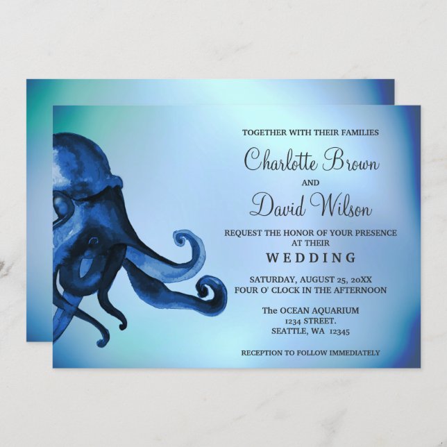 Mystical Ocean Octopus Wedding Invitations (Front/Back)