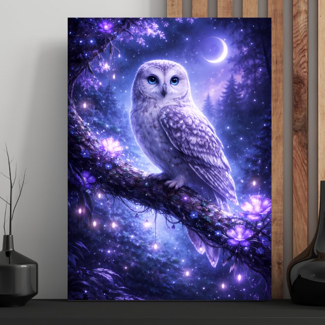 Mystical owl in an enchanted forest faux canvas print (Creator Uploaded)