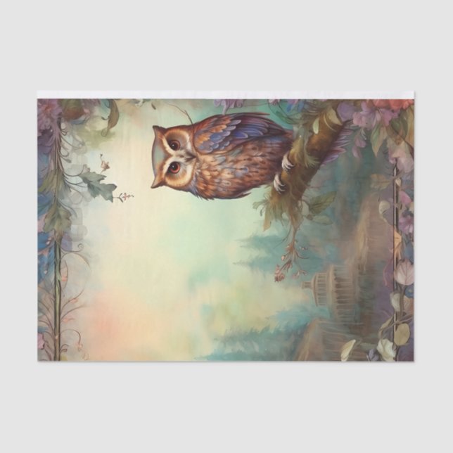 Mystical Owl Misty Italianate Building Decoupage Tissue Paper (Front)