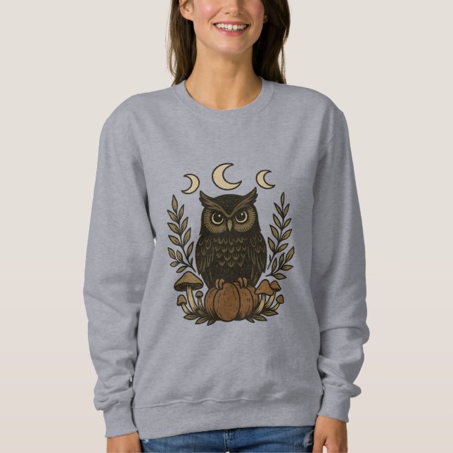 Mystical Owl Moon Phases Shirt – Gothic Witchy (Front)