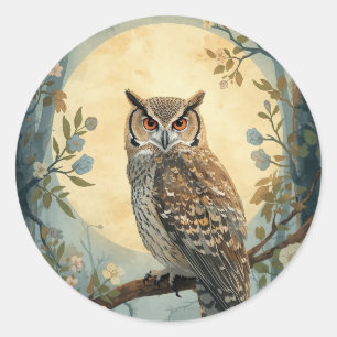 Mystical Owl Moonlight Forest Art Woodland Owl I Classic Round Sticker