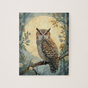 Mystical Owl Moonlight Forest Art   Woodland Owl I Jigsaw Puzzle