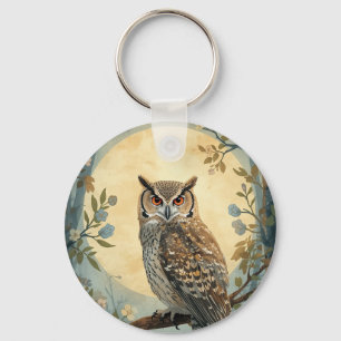 Mystical Owl Moonlight Forest Art   Woodland Owl I Keychain