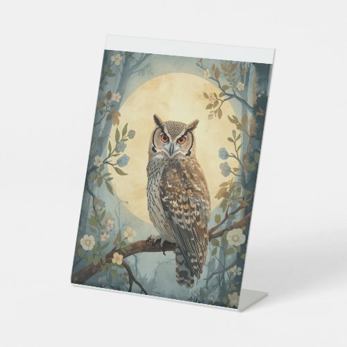 Mystical Owl Moonlight Forest Art | Woodland Owl I Pedestal Sign