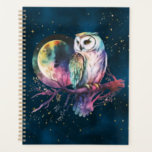 Mystical Owl Moonlit Watercolor Night Sky Artwork Planner