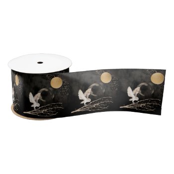 Mystical Owl Silver And Gold Sparkle Moon Satin Ribbon by Vanillaextinctions at Zazzle