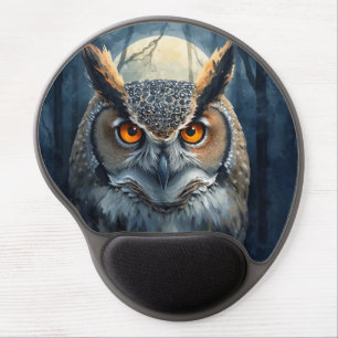Mystical Owl Watercolor Art Dark Forest Moon Owl Gel Mouse Pad