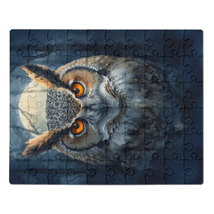 Mystical Owl Watercolor Art   Dark Forest Moon Owl Jigsaw Puzzle