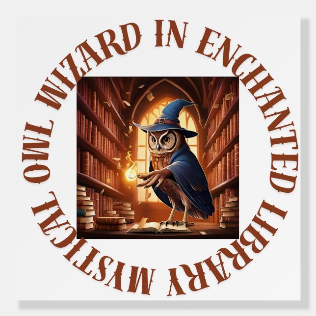 Mystical Owl Wizard in Enchanted Library Poster (Back)