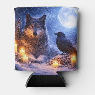 Mystical Owl Wolf Raven Candles Winter Snow Can Cooler