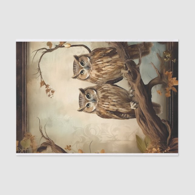 Mystical Owls Sepia Style Decoupage Tissue Paper (Front)