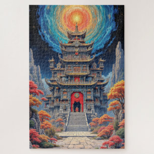 Mystical Pagoda Temple Under Celestial Sky Jigsaw Puzzle