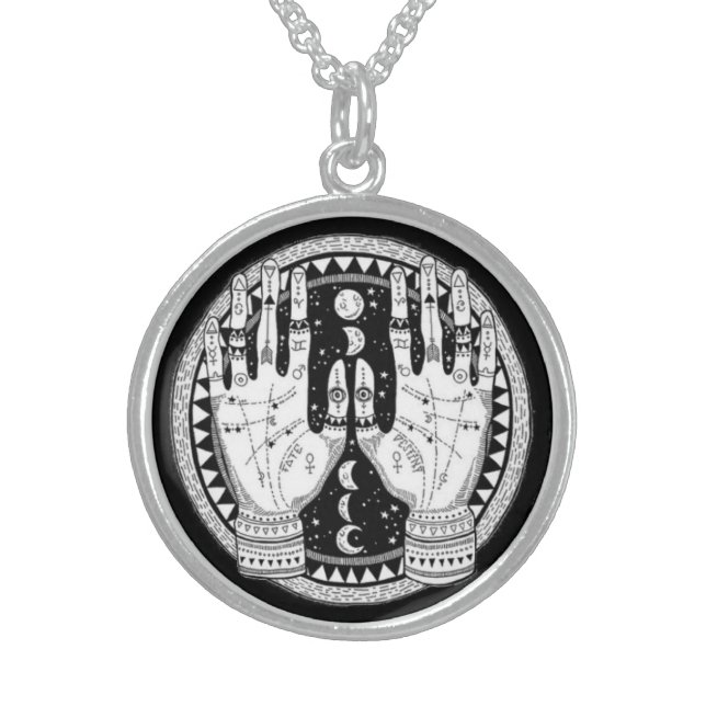 Mystical Palmistry Challenge Symbol Sterling Silver Necklace (Front)