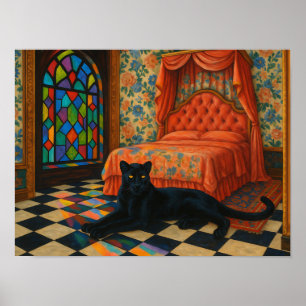 Mystical Panther in Ornate Stained Glass Bedroom Poster