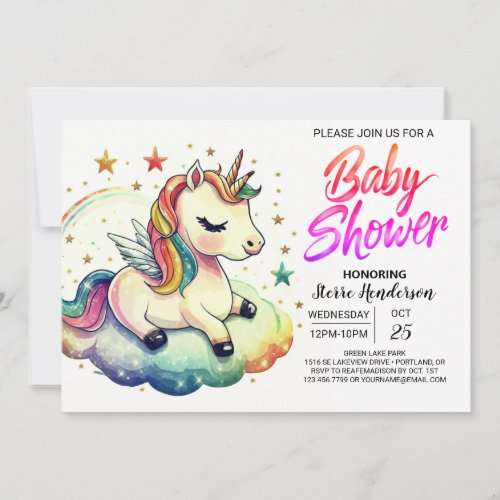 Mystical Pastel Modern Unicorn Baby Shower Invitation