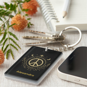 Mystical Peace Sign Custom Name Keychain