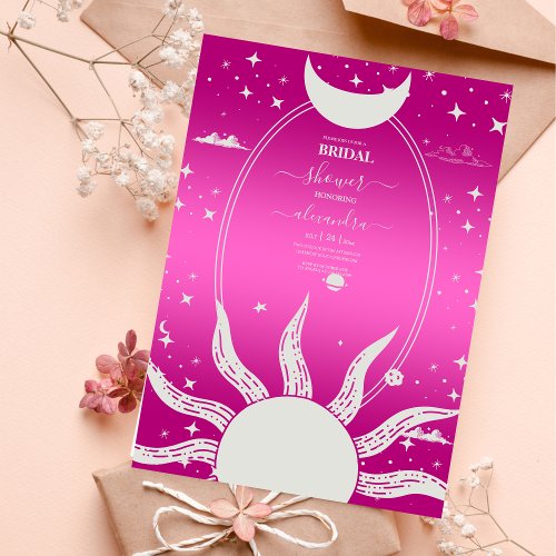  Mystical Pink and Silver Sun Moon  Invitation