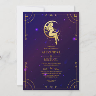 Mystical Pink Blue Celestial Stars Wedding Invitation