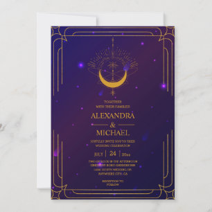 Mystical Pink Blue Celestial Stars Wedding Invitation