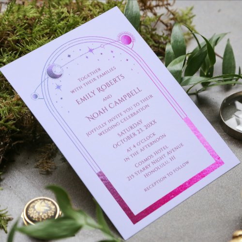 Mystical Pink Blue Sun Star Moon Astronomy Space Invitation