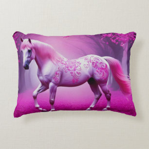 Mystical pink horse in a fantasy forest accent pillow