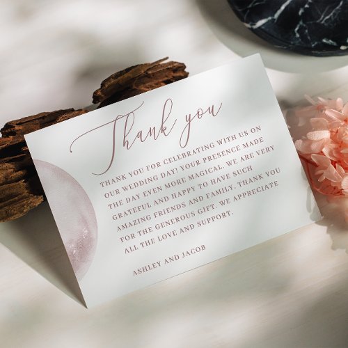 Mystical pink moon Elegant delicate script wedding Thank You Card