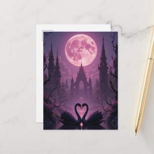 Mystical Pink Moon Gothic Castle Postcard Romant