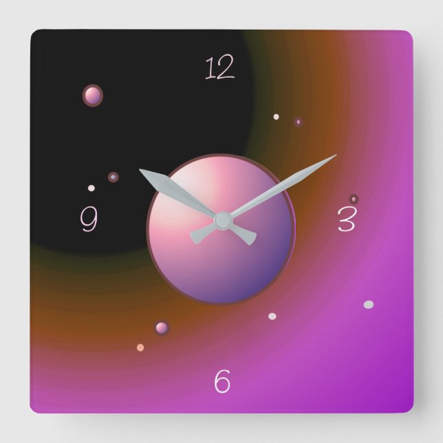 Mystical Pink moon with Planets >Wall Clock (Front)