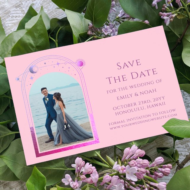 Mystical Pink Purple Sun Moon Star Space Astronomy Save The Date (Creator Uploaded)
