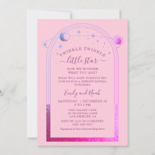 Mystical Pink Purple Sun Moon Stars Baby Shower Invitation