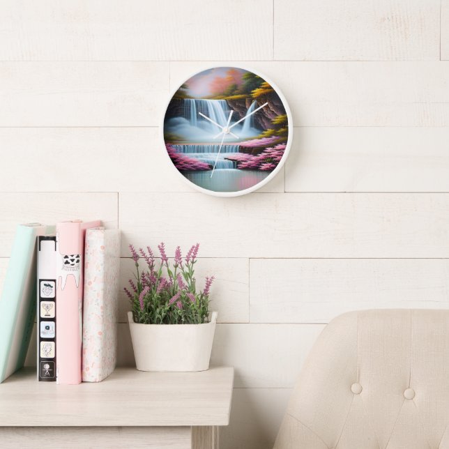 Mystical Pink Waterfall Wall Clock (Reading Room)