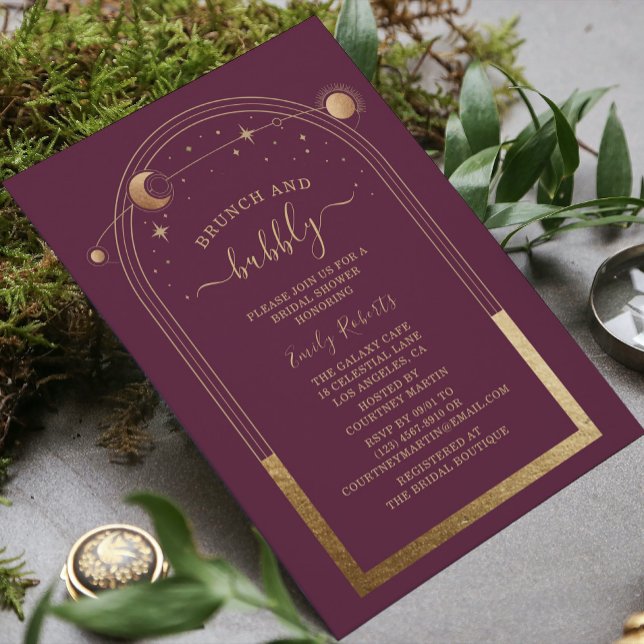 Mystical Plum Gold Celestial Bridal Shower Invitation (Creator Uploaded)