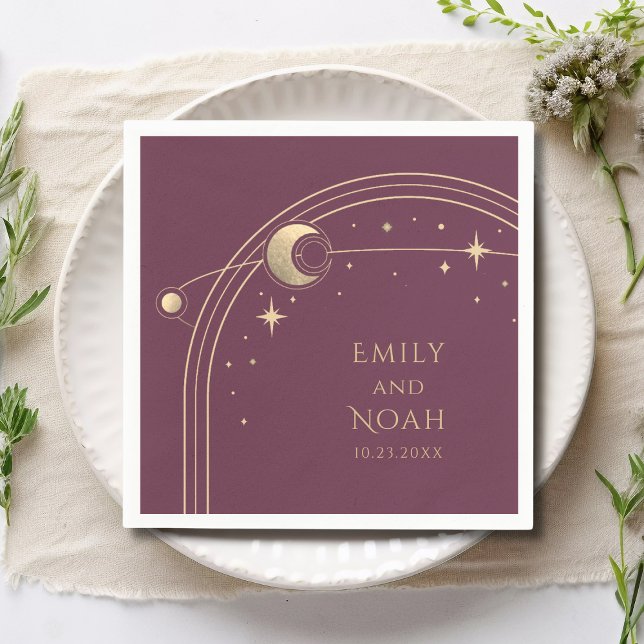 Mystical Plum Gold Sun Moon Astronomy Space Napkins (Creator Uploaded)