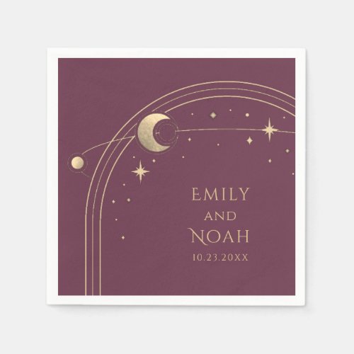 Mystical Plum Gold Sun Moon Astronomy Space Napkins