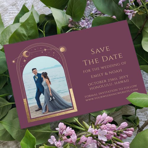 Mystical Plum Gold Sun Moon Star Space Save The Date