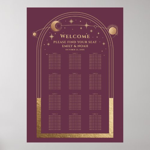 Mystical Plum Gold Sun Moon Stars Wedding Poster