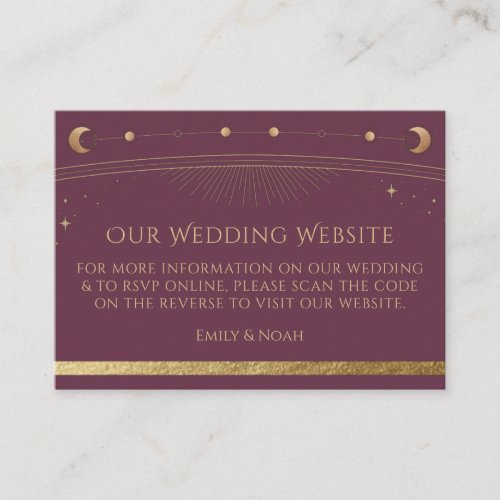 Mystical Plum Gold Wedding Website RSVP QR Code Enclosure Card