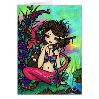 Mystical Pond Mermaid Fairy Red Panda Asian Cards