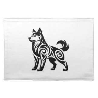 Mystical Powerful Tribal Husky Dog Cloth Placemat