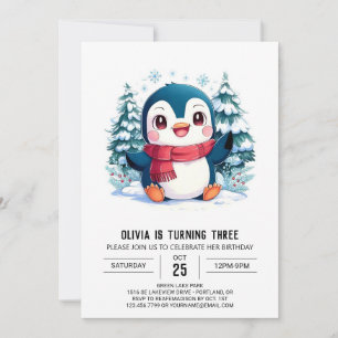 Mystical Pretty Penguin Digital Birthday Invitation