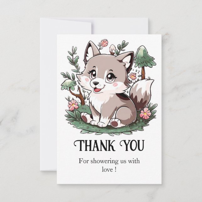 Mystical Pretty Wolf Baby Shower Thank You Card (Front)