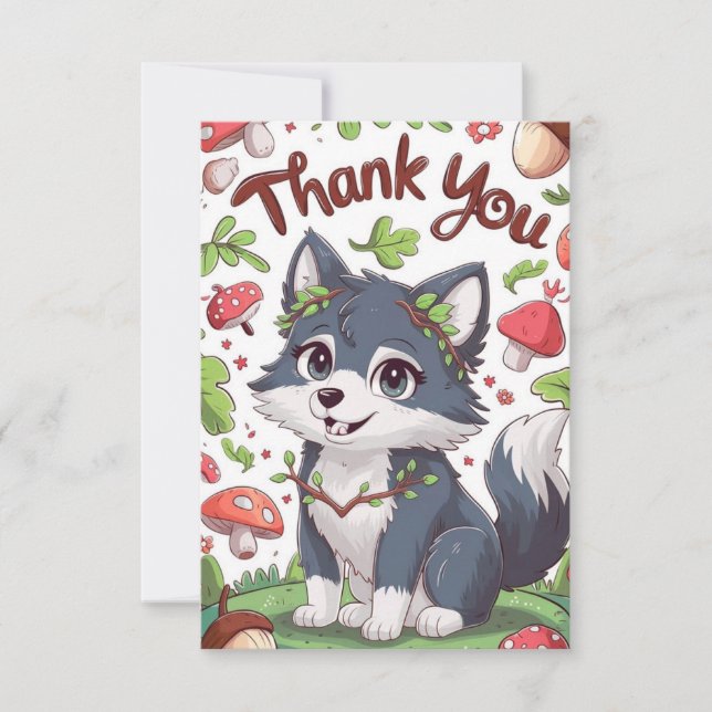 Mystical Pretty Wolf Thank You Card (Front)
