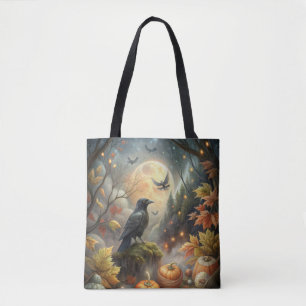 Mystical Pumpkin Raven – Fall Forest Magic Tote Bag