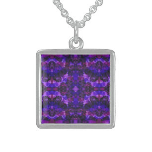Mystical Purple Abstract Alcohol Ink Art Sterling Silver Necklace